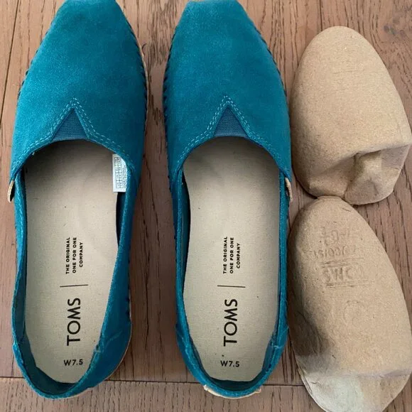 100% AUTHENTIC TOMS CLASSIC ALPARGATA WOMEN SUEDE SHOES, BRAND NEW Size 7.5 TEAL - Picture 6 of 6